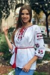 White linen embroidery with red flowers - Орина біл.
